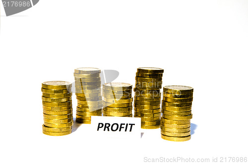 Image of Profit sign at coin piles