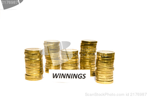 Image of Winnings sign at coin piles