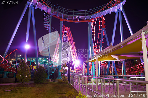 Image of at the amusement park at night
