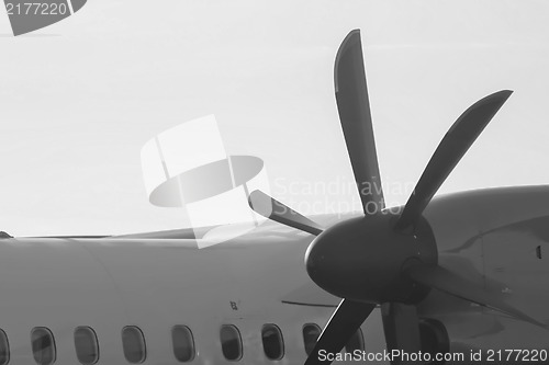 Image of Detail of business airplane engine and propeller