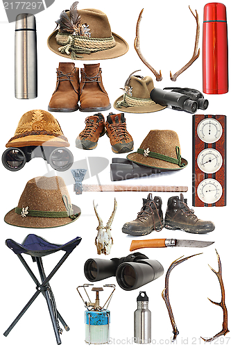 Image of collection of hunting and outdoor equipment