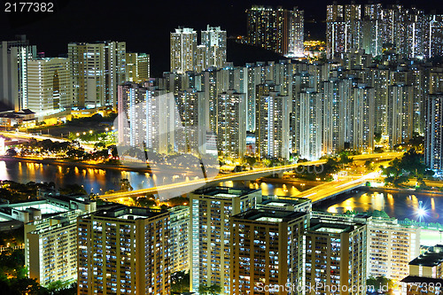 Image of apartment building at night