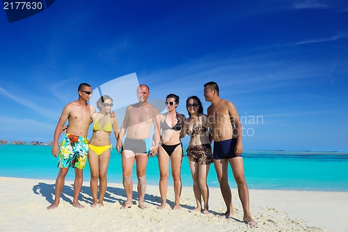 Image of group of happy young people have fun on bach