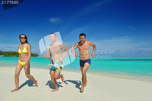 Image of group of happy young people have fun on bach