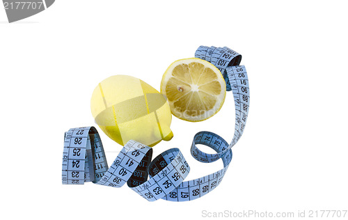 Image of lemon composition and blue centimeter  