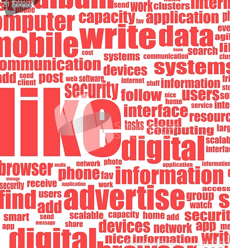 Image of symbol, which is composed of text keywords on social media themes