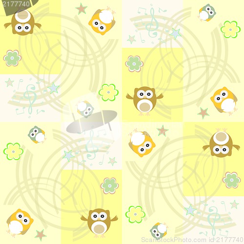 Image of Seamless flowers and owl pattern background