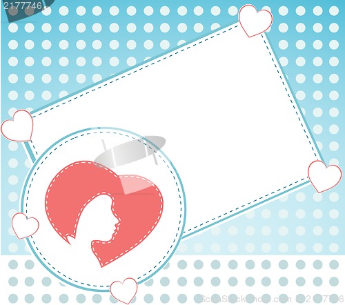 Image of card with heart and woman head. invitation card