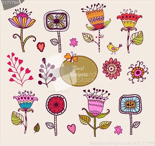 Image of Hand Drawn floral elements. Set of flowers.