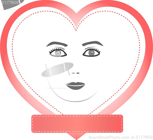 Image of female face in a heart with empty pink copy space