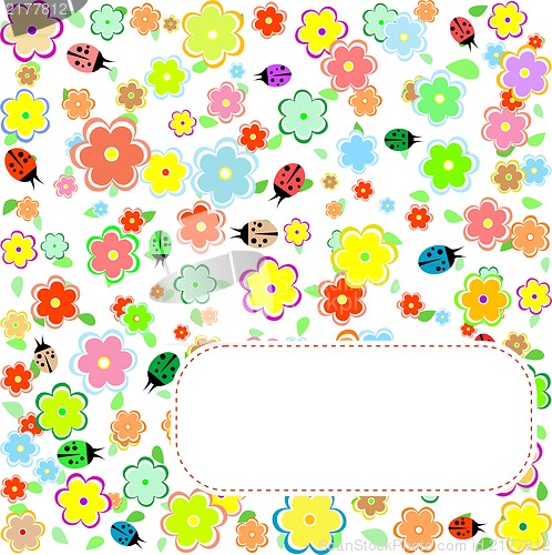 Image of Seamless texture with flowers and ladybirds. floral pattern