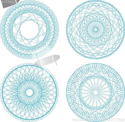 Image of A set of guilloche blue seal, pattern for currency, certificate or diplomas