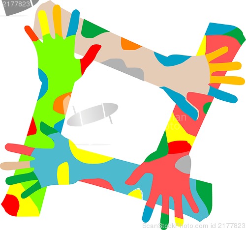 Image of Multicolored hands isolated on a white background