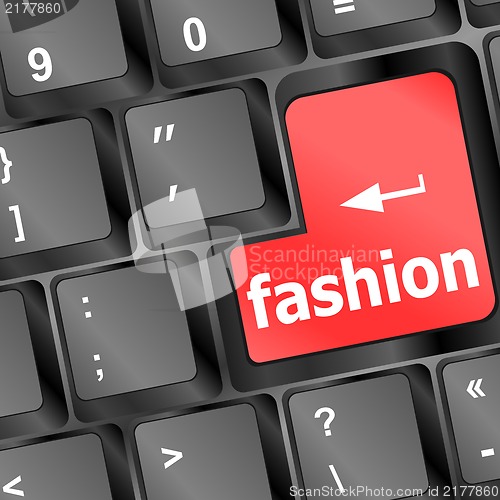 Image of Computer keyboard with fashion words - social background