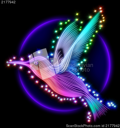 Image of 3d render of colibri bird - hummingbird with stars