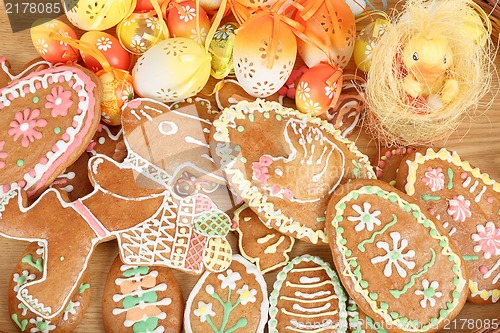 Image of collection of easter gingerbreads and eggs