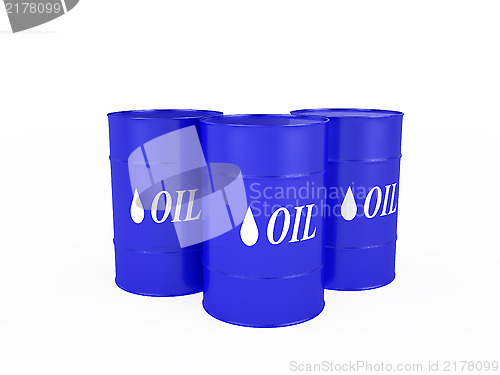Image of Three blue barrels with the oil