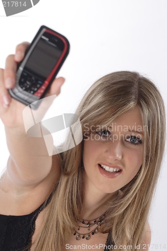 Image of Woman showing mobile
