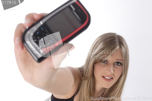 Image of Woman showing mobile