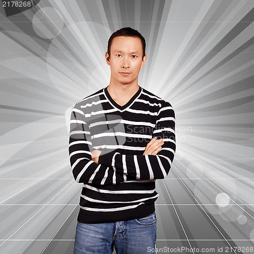 Image of Asian Man In Striped Pullover