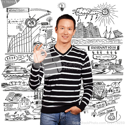 Image of Asian Man In Striped Pullover