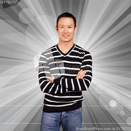 Image of Asian Man In Striped Pullover