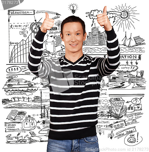 Image of Asian Man In Striped Pullover