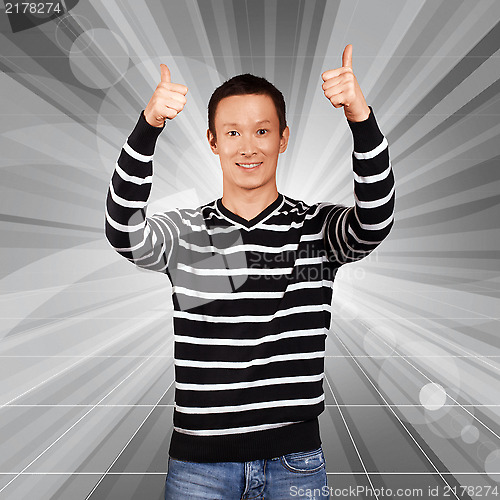 Image of Asian Man In Striped Pullover