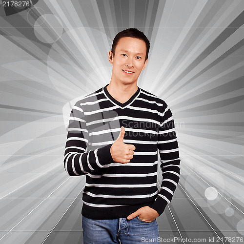 Image of Asian Man In Striped Pullover