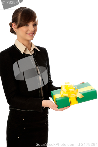 Image of green box with yellow bow as a gift