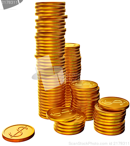 Image of Stacks of gold dollar coins