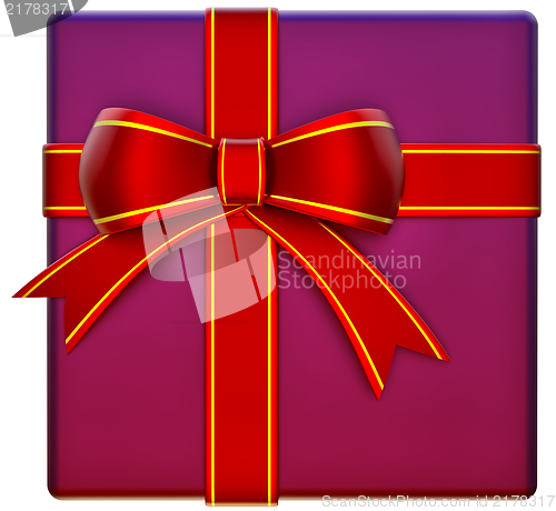 Image of Christmas lilac gift with red ribbon and bow