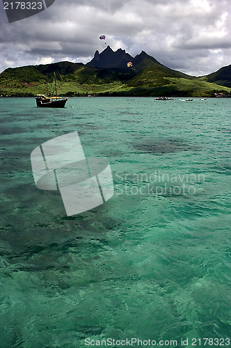 Image of tropical lagoon hill  in Deer Island mauritius