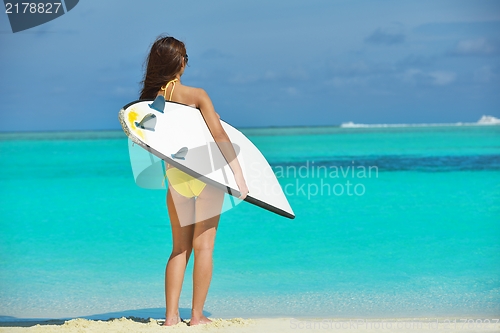 Image of beautiful  woman relax on tropical  beach