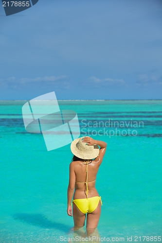 Image of beautiful  woman relax on tropical  beach