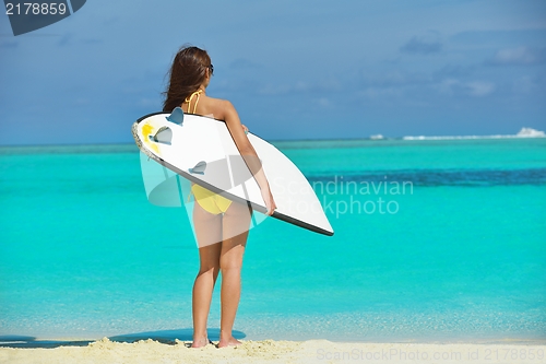 Image of beautiful  woman relax on tropical  beach