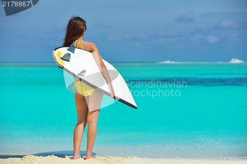 Image of beautiful  woman relax on tropical  beach