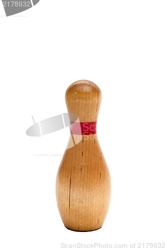Image of Wooden Bowling pin isolated on white.