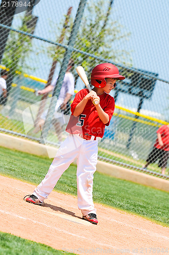 Image of Youth baseball player with wood bat.