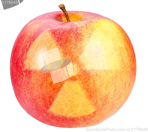 Image of Red apple with sign of nuclear danger
