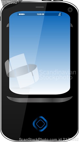 Image of Modern smartphone with blue screen isolated on white