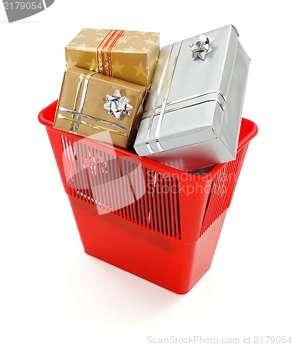 Image of Garbage bin full with lots of presents