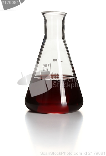 Image of Erlenmeyer flask with red chemical inside
