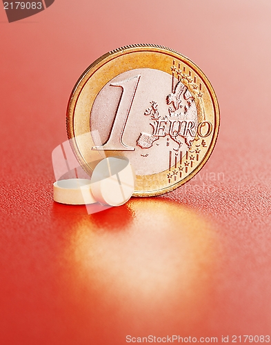 Image of Two pills in front of one euro coin