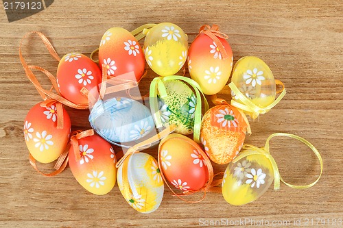 Image of Bright color easter eggs with bows