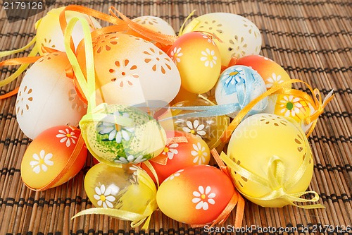 Image of Bright color easter eggs with bows