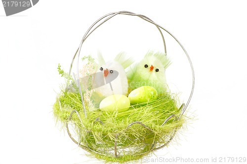 Image of green easter decoration with birds