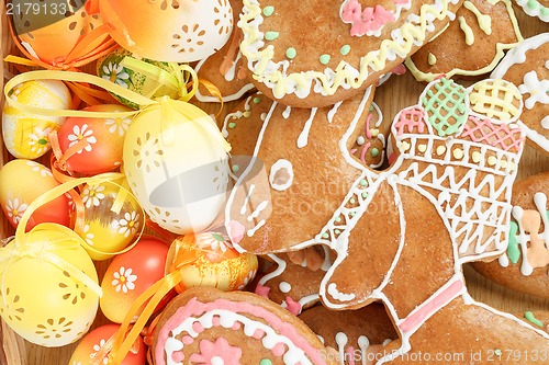 Image of collection of easter ginger breads and eggs