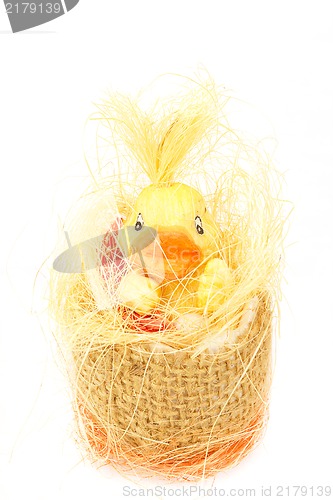 Image of yellow easter decoration with small duck