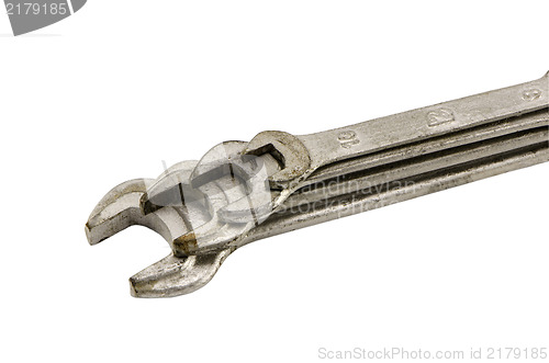 Image of stacked set size wrench screw tools on white 